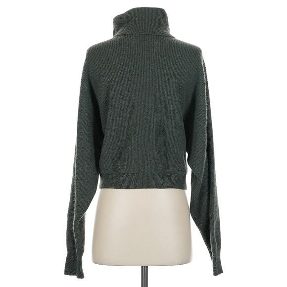 Crush. 100% Cashmere Olive Forest Green Turtleneck Cropped Sweater 1 S - Picture 2 of 9